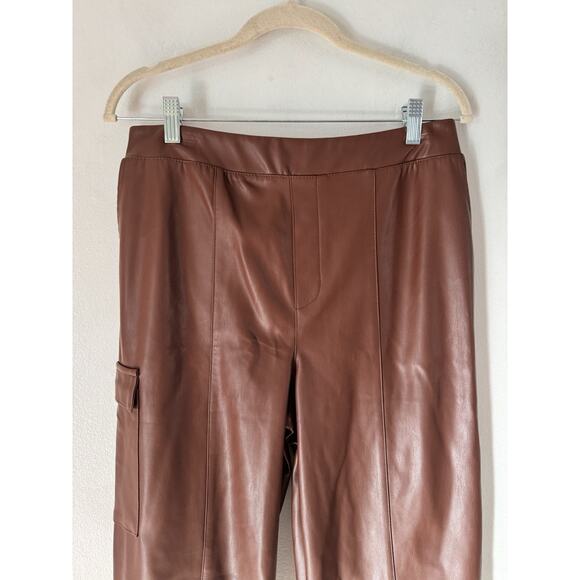 G By Giuliana Pull On Chocolate Brown Faux Leather Cargo Jogger Pants Medium - Picture 4 of 9